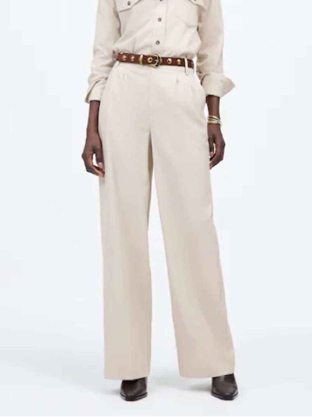 Madewell The Harlow Wide-Leg Trouser in Brushed Twill in Pebble Stone